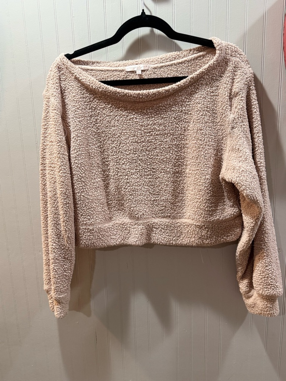 Sincerely Jules Plush Off-Shoulder Sweater - Light Tan